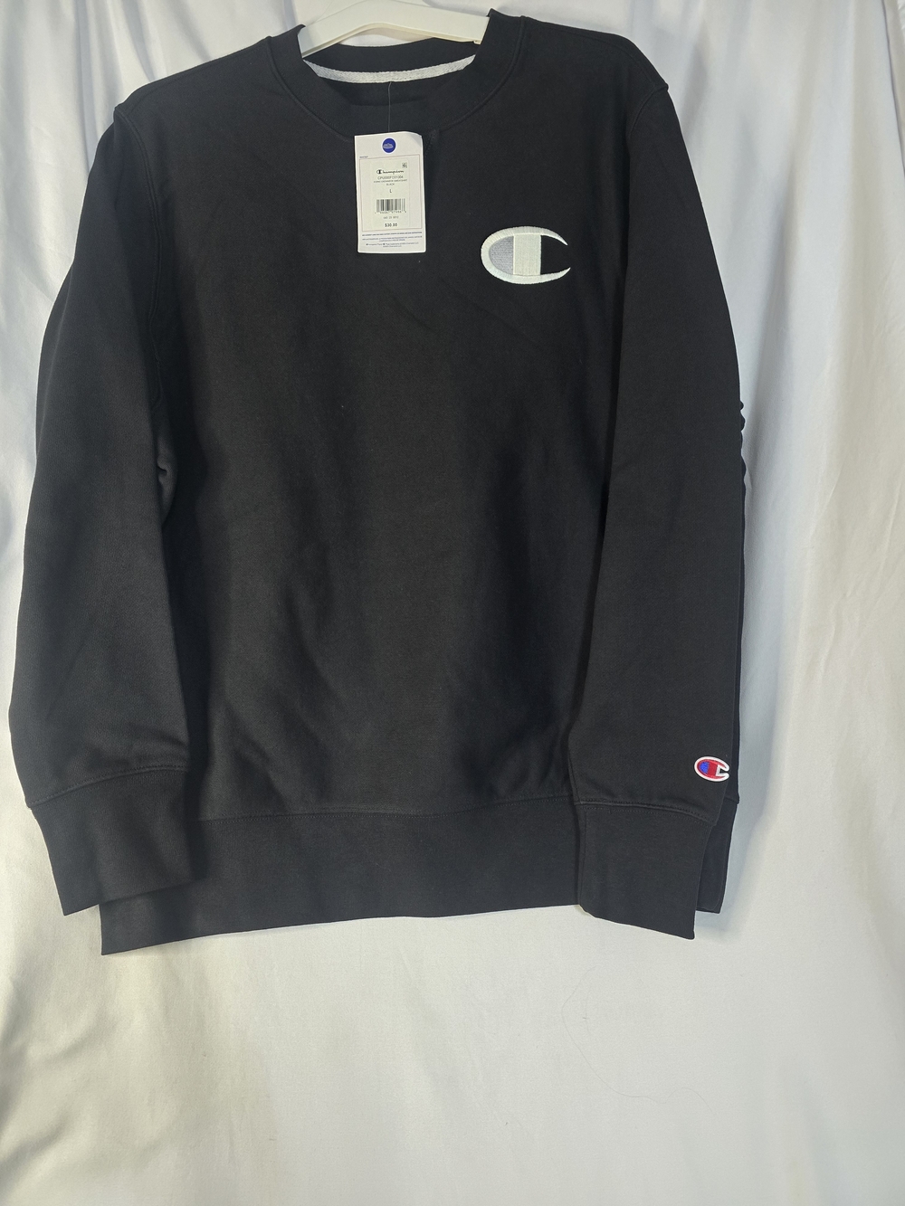 Champion Men's Black Crewneck Sweatshirt with White Logo